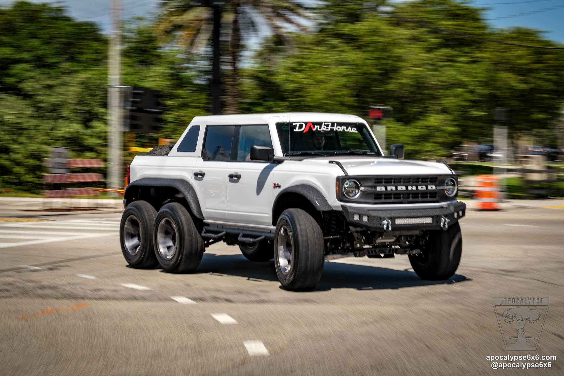 Apocalypse Dark Horse is a Ford Bronco pickup with 6 wheels and a